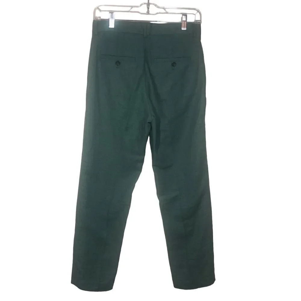 H&M‎ Pants Womens Size 16 Olive Green Linen Woven Pleated Front Slacks Career